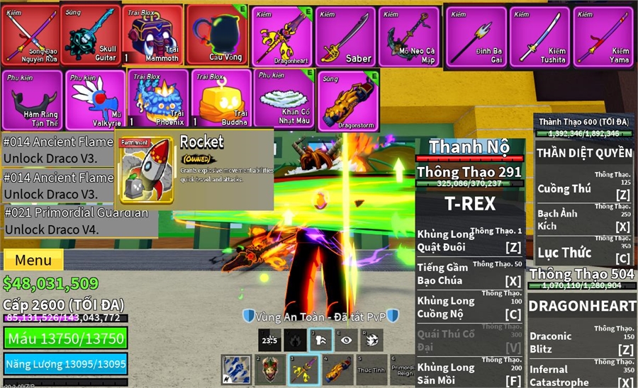  - 2 Tộc V4 dragonheart song đao,storm guistar dư trái mamoth rocket owned